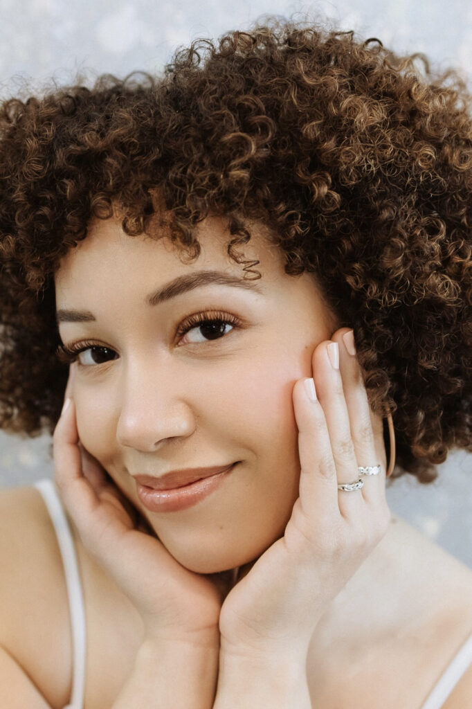 curly hair bridal lash client in Austin, Tx