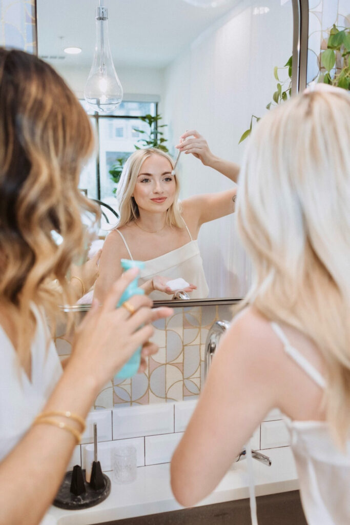 Bridal lash extensions in Austin being washed