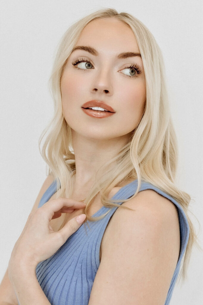 platinum blonde with bridal lash extensions in Austin, Tx